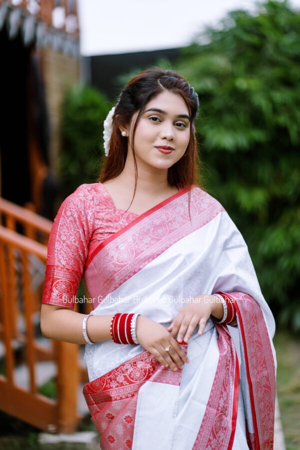 শুভ্র লাল কান্তা শাড়ি - Image 3